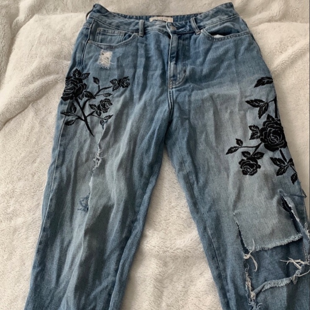 PACSUN denim black flower print jeans